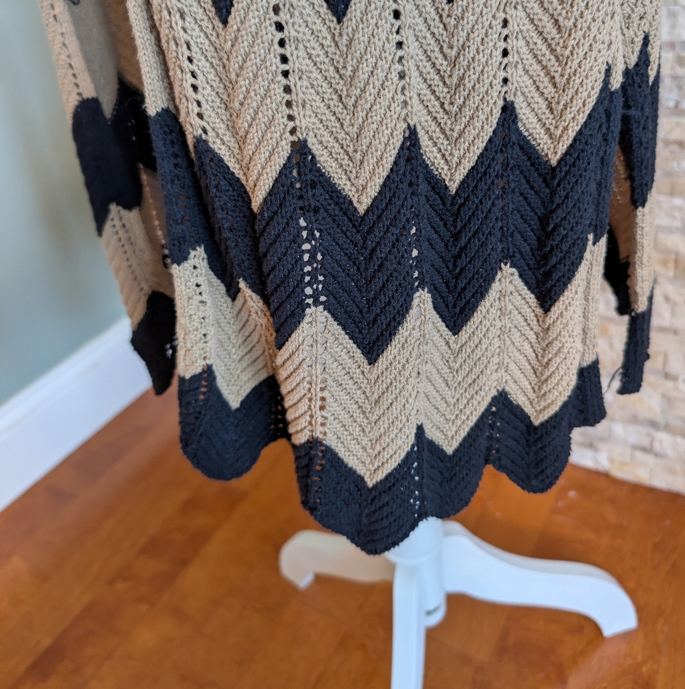 Western Whimsygoth Chevron Open Front Duster Cardigan Neutral Boho XS Cotton image 5